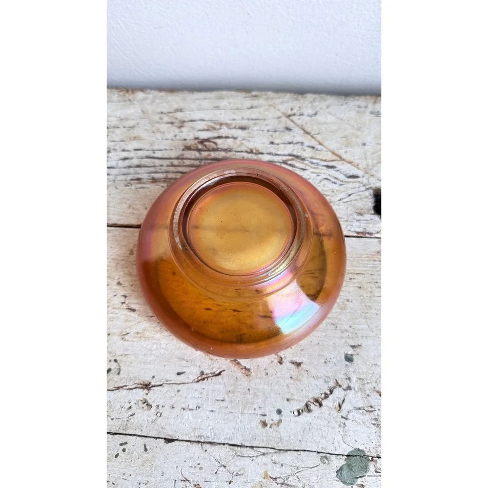 Vintage Marigold Carnival Glass Iridescent Small Round Bowl 5